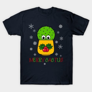 Merry Cactus - Cute Cactus In Christmas Holly Pot T-Shirt